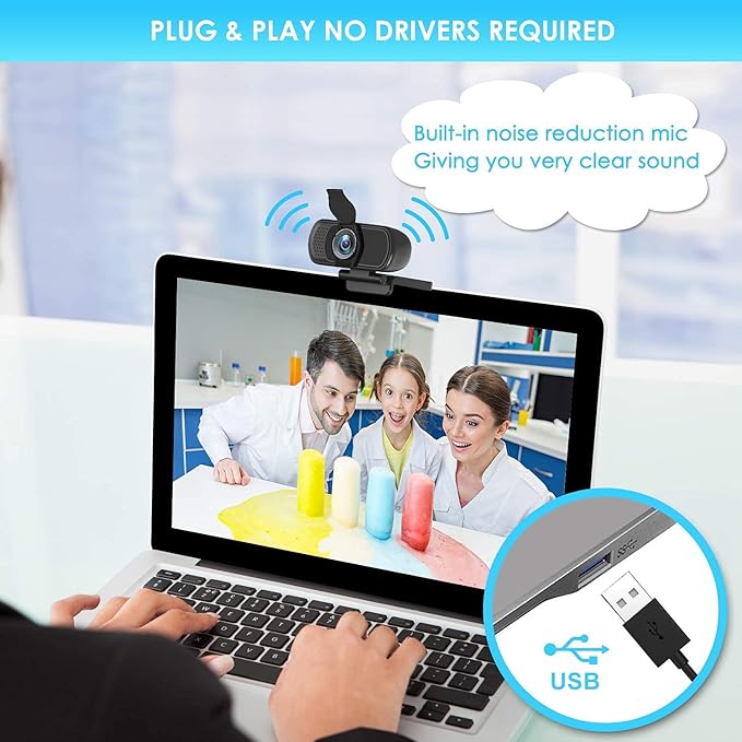 Full HD 1080P Webcam with Privacy Shutter and Tripod, Pro Streaming Web Camera with Microphone, Widescreen USB Computer Camera for Laptop Desktop