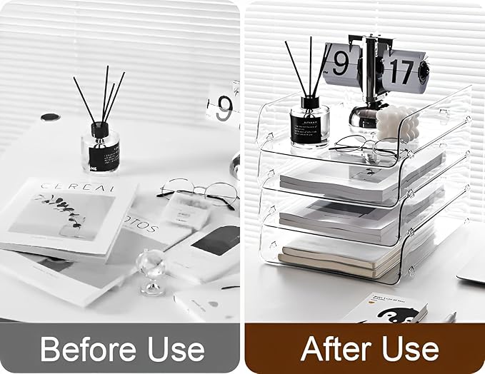 Gagee 2 Pack Paper Organizer for Desk,Clear Stackable Paper Sray, Office Desk Organizer for Notes, Pens, File, Document, Paper Holder ﻿
