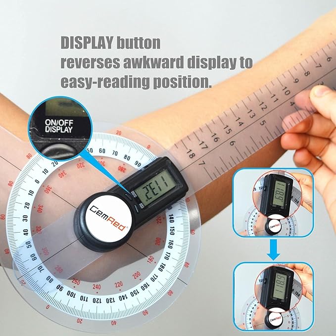 GemRed 12" Digital Goniometer 360 Degree Physical Therapy Plastic Protractor for Joint Range of Motion ROM Measurement
