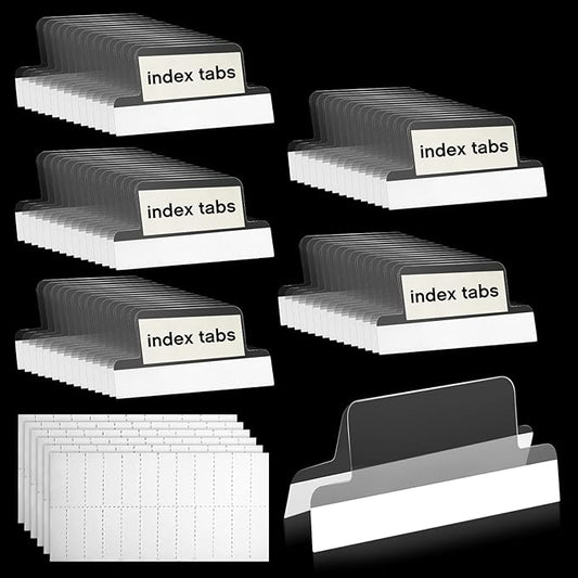 Gueevin Insertable Self Adhesive Tabs with Printable Inserts, 1 Inch Clear Index Tabs, 100 Pieces