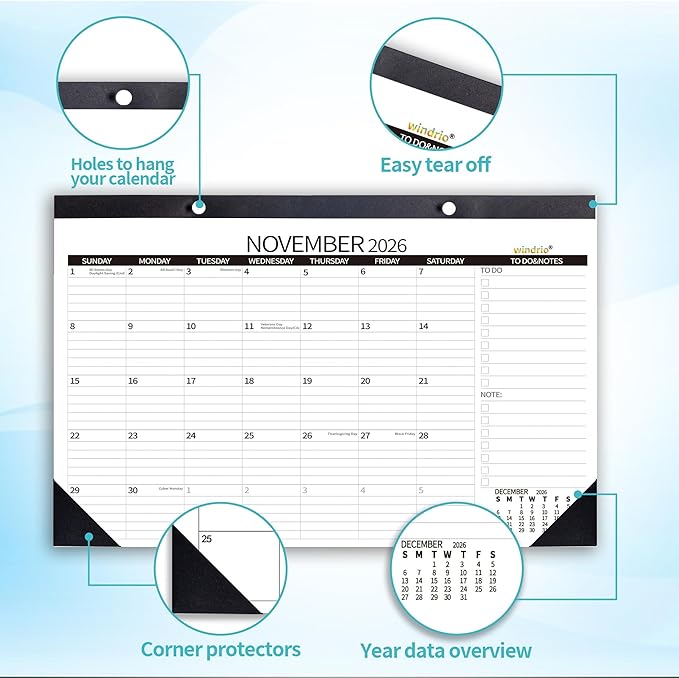 Desk Calendar 2026 Wall Calendars, July 2025 - December 2026 Monthly Planner Paper Office Desktop 17"X 12", 18-Months, Planning and Organizing Home, School, Office, Holiday, Vacation