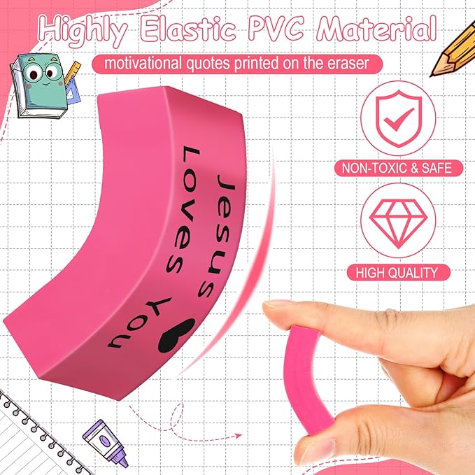 180 Pcs Inspirational Erasers for Kids Christian Pencil Erasers Bulk, Back-to-School Gifts Motivational and Cute Supplies for Students Classrooms, Drawing(Multicolor,Jesus Loves You)