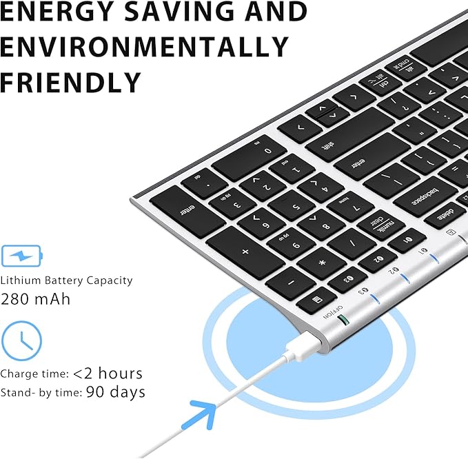 iClever BK10 Bluetooth Keyboard, Universal Bluetooth 5.1 Wireless Keyboard with Number Pad, Ergonomic Design, Multi-Device Compatibility, Stable Connection for Mac, iPad, iPhone, Android, Windows