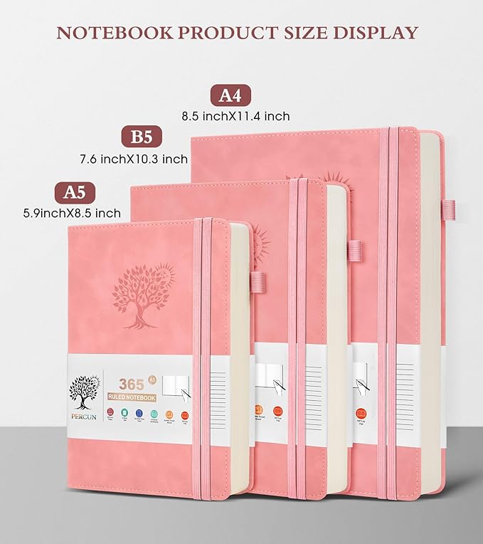 A5 Lined Journal Notebook - 365 Page Leather Journals for Writing Women & Men，Hardcover Notebook with 100Gsm Thick Pages，Daily Diary for Travel, Work，School，Note Taking，College Ruled (5.9" x 8.5")