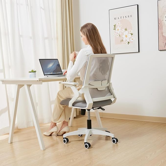Ergonomic Office Chair Desk Chair with Adjustable Height Mesh Computer Chair Swivel Chair with Flip-up Arms and Lumbar Support Grey