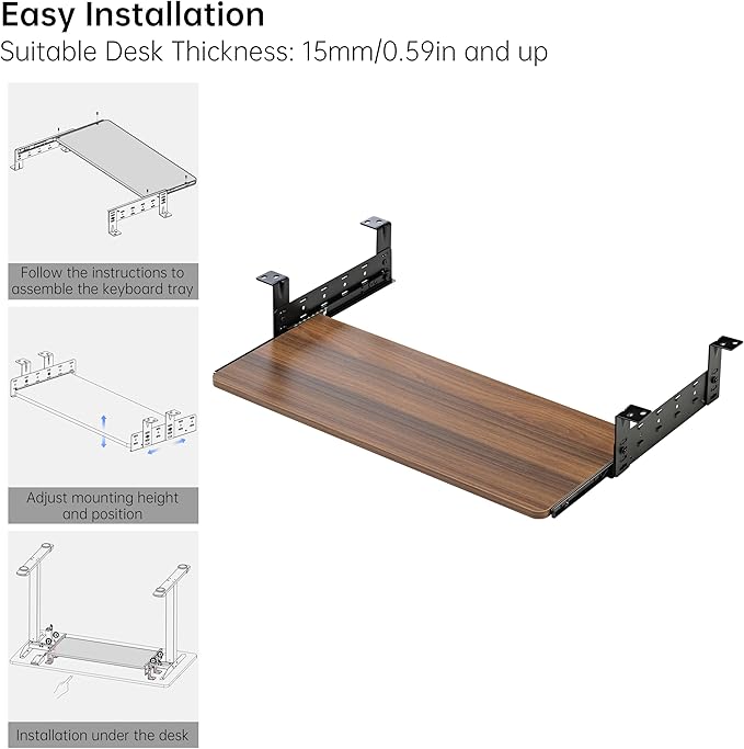 EUREKA ERGONOMIC Adjustable Keyboard Tray Under Desk, 28x11 Inch Large Slide Out Keyboard & Mouse Platform Tray, Wooden Pull Out Computer Keyboard Drawer for Typing Home Office Desk, Walnut