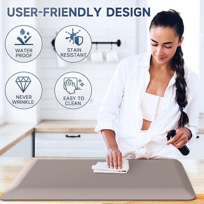 4/5 Inch Thick Kitchen Mats for Floor, StepRite Kitchen Rug for Standing Desk, Non-Slip, Thicker, Stain Resistant, Waterproof, Comfort Anti Fatigue Floor Mat for Home, Kitchen, Office - Khaki,70*24''