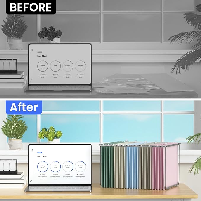 Hanging File Folders Letter Size, 25 Pack File Organizer Folders, 1/5-Cut Tabs With Hanging File Folder Framer, Heavy Duty 2 Inch Expansion, Stay Organized for Your Home and Office Bulk File.