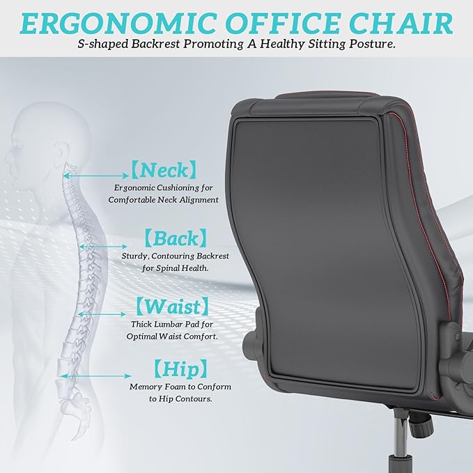 GYI High Back Executive Office Chair, Big and Tall Office Desk Chair 400LBS with Lumbar Support, Flip-up Armrests, Rubber Wheels, Black