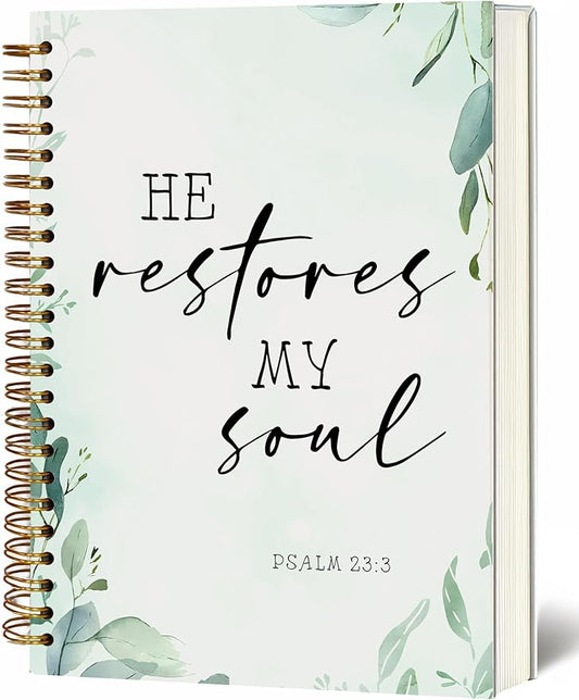 Bible Notebook, A5 Spiral Christian Journal with Floral Pink Butterfly Notebook, Bible Verse-I Can Do All Things Through Christ Who Strengthens Me, Inspirational Notebooks for Women, Bible Study, Gift for Birthday Christmas, Office Supplies (Light blue)