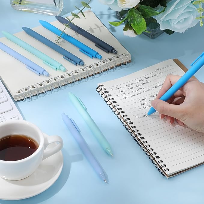 Crtiin 50 Pcs Gel Ink Pens Bulk Black Ink, Smooth Writing Cute Colorful Pens for Back to School First Day of School Teacher Student Server Office Supplies Staff Party Favor Gifts (Blue Series)