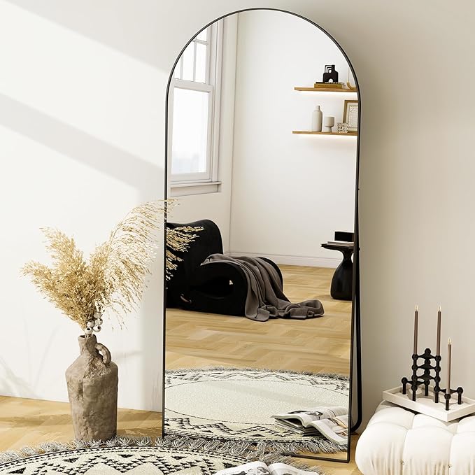 GLSLAND - 20x57 inch Arched Full Length Mirror - Floor Mirrors Aluminum Alloy Frame Full Body Dressing Mirror for Bedroom, Living Room,Gold