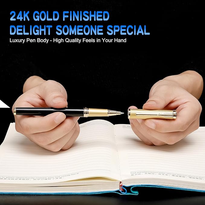 Good Rollerball Point Pens for Wiring-Fancy Roller Ball Pens with 24K Gold Trim, Nice Executive Pen Gifts for Men Women Boss Office, Luxury Smooth Writng Pens Journaling Note Taking Signature