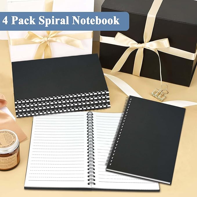 GINMLYDA 4Pack Small Spiral Notebook A5, 8.25x5.5” 120 Lined Pages Wide Ruled Spiral Journal Bulk Blank Kraft Cover Spiral Bound Notebook & Writing Pads for Home Office Meeting Work Note Taking