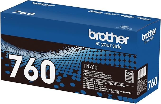 Brother Genuine TN760 High Yield Black Toner Cartridge, (For use with MFC-L2710DW MFC-L2750DW HL-L2350DW HL-L2370DW HL-L2395DW HL-L2390DW DCP-L2550DW Printers)