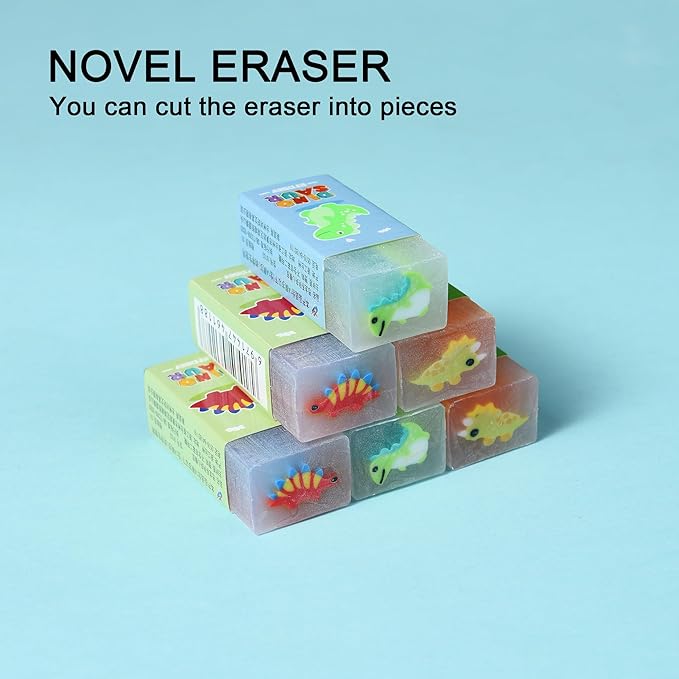 18Pcs Cute Dinosaur Erasers for Kids Bulk, Kawaii Fun Pencil Jelly Erasers for School Classroom Supplies Prize Gifts Party Favors