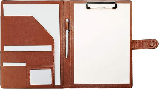 Clipboard Folder Padfolio, Mymazn Writing Portfolio Faux Leather Clipboards with Cover for Legal Pad Holder Letter Size A4 8.5 x 11 for Business Conference Notepad Clip Boards Brown