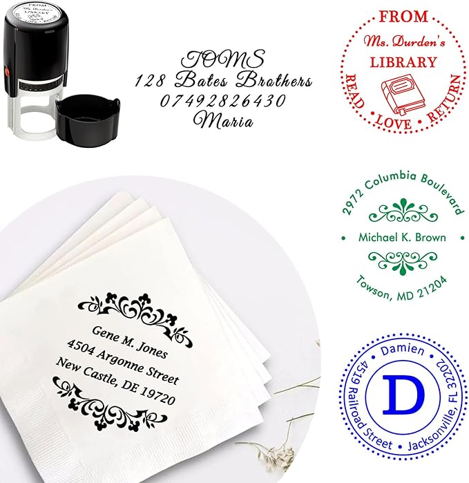 Custom Round Stamp Personalized Self-Inking Rubber Stamps Customized Business Label Stamp Return Address Rubber Office Name Text Logo 4 Ink Color