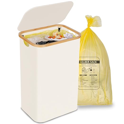 efluky Recycle Bin Holder 100L, 26 Gallon Trash Can with Lid, Garbage Bag Holder for Yellow Bags, Easy Removal, (Inner Bag Not Included) -Beige