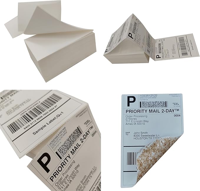 4x6 (100x150mm) Fanfold Direct Thermal Shipping Labels (8 Stacks | 4000 Labels)