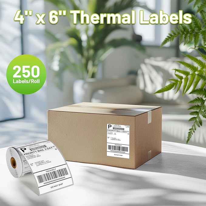 4x6 Thermal Labels, Shipping Address Label (Pack of 250 4x6 Roll Labels) - Compatible with JADENS, ASprink, Phomemo, Rollo, Zebra, Omezizy and Other Thermal Printers