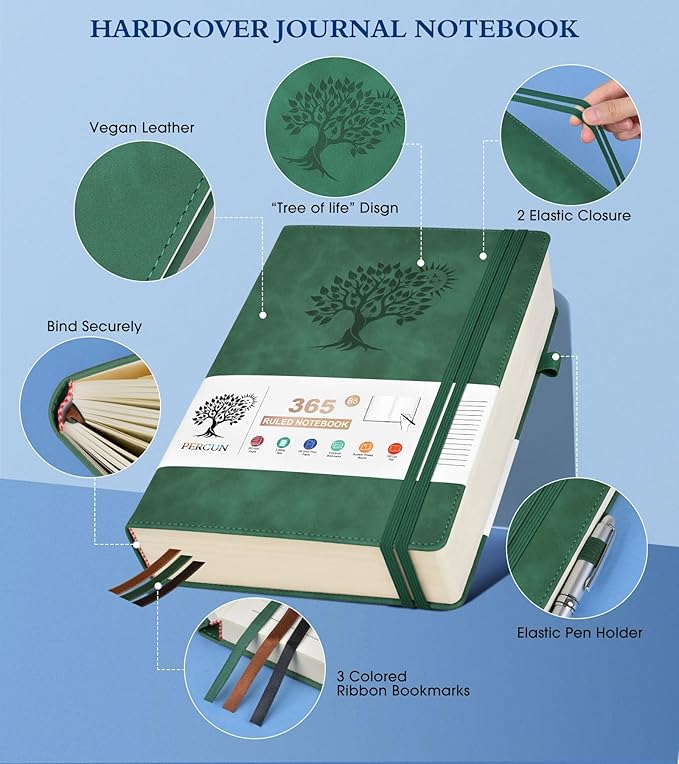 B5 Lined Journal Notebook - 365 Page Large Leather Journals for Writing Women Men，Hardcover Notebook with 100Gsm Thick Pages，Daily Diary for Travel, Work，School，College Ruled (7.6" x 10.3")