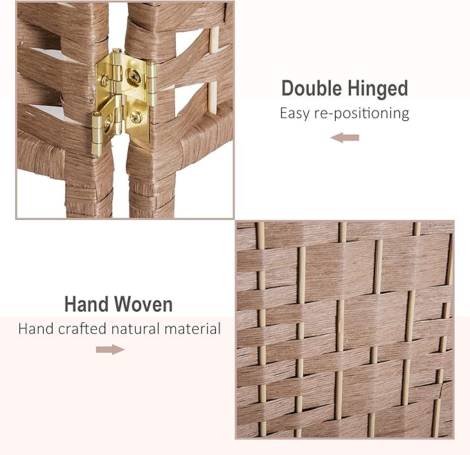 HOMCOM Room Divider, 6 Panel Folding Privacy Screen, 6FT Tall Portable Wicker Weave Partition Wall Divider for Bedroom, Home Office, Natural