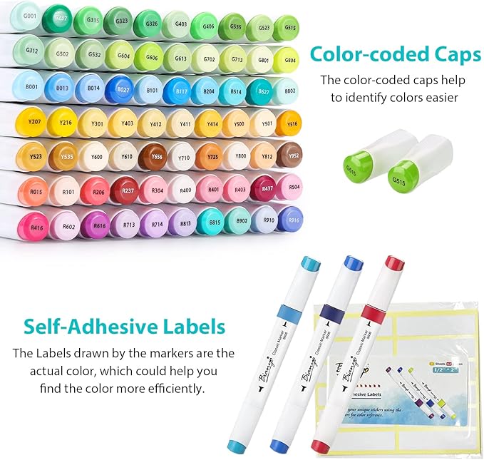 Bianyo 72 Pastel Markers Alcohol Marker Set, Dual Tip Art Markers Set, Alcohol-Based Ink Permanent Marker with Premium Grey Bag for Adults, Kids, Amateurs, Coloring, Drawing, Outlining, highlighting