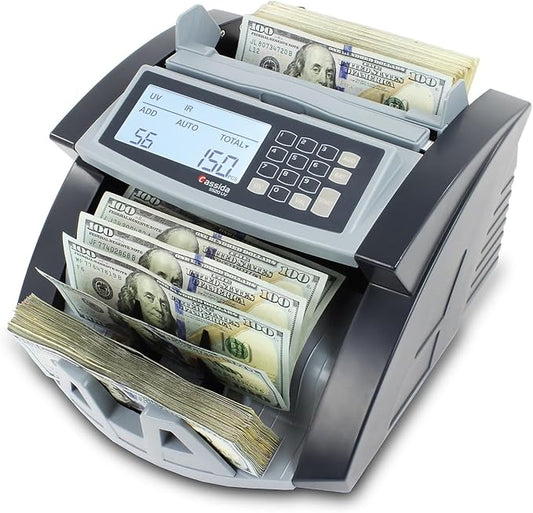 Cassida 5520 UV - USA Money Counter with ValuCount, UV/IR Counterfeit Detection, Add and Batch Modes - Large LCD Display & Fast Counting Speed 1,300 Notes/Minute