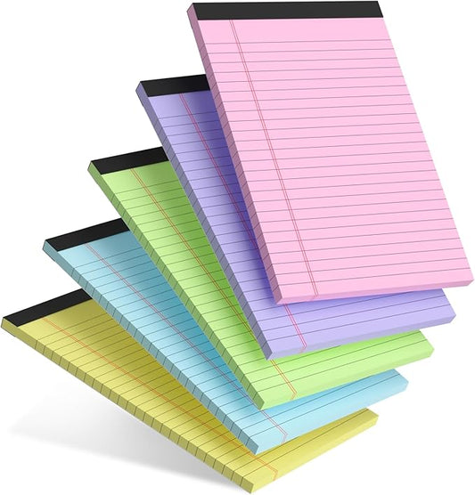 5pcs Colored Note Pads 5x8 College Ruled Small Legal Pads Paper Notepads 5 Pack Study Back Writing Pads 5 x 8 Paper Pads Perforated Narrow Ruled Pads of Paper
