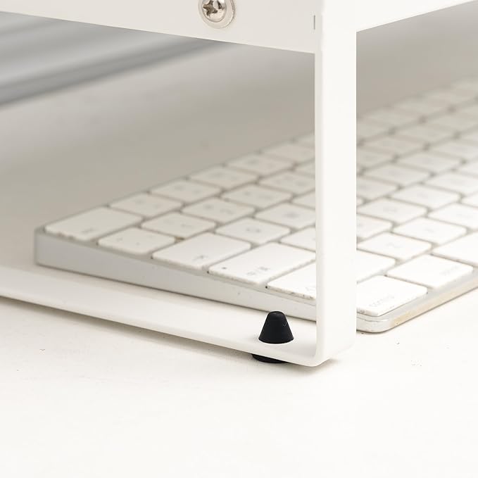 Adjustable Metal Monitor Stand - 11.6"-21.3" Ergonomic Desktop Riser for Computer/Laptop/TV, Heavy-Duty Office Shelf with Space-Saving Design (White)