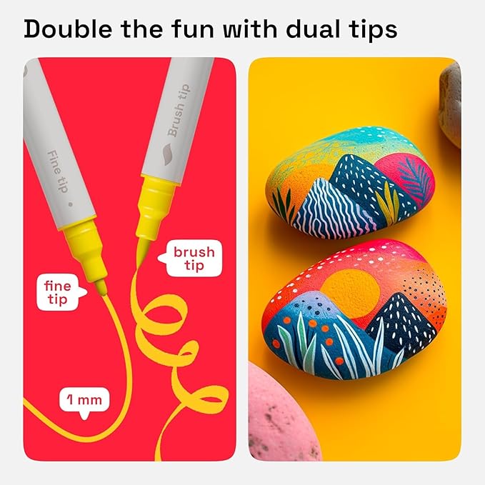 ARTISTRO 72 Dual Tip Fabric Markers - Acrylic Drawing Markers for All Ages & Levels - Fabric Paint Pens for Personalizing Clothes, T Shirts, Bags, Canvas, Textiles (Brush + Fine)