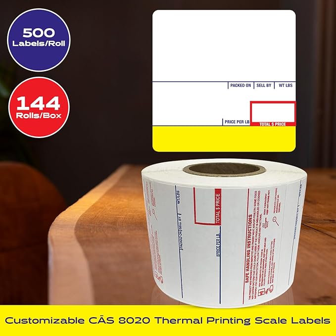 CEPRICO - Customizable CĀS Scale Labels - 144 Rolls of Thermal Printing Scale Labels – Compatible with CĀS LST-8020 | UPC Ingredient | Ideal for Supermarkets, Retailers and Grocery Stores