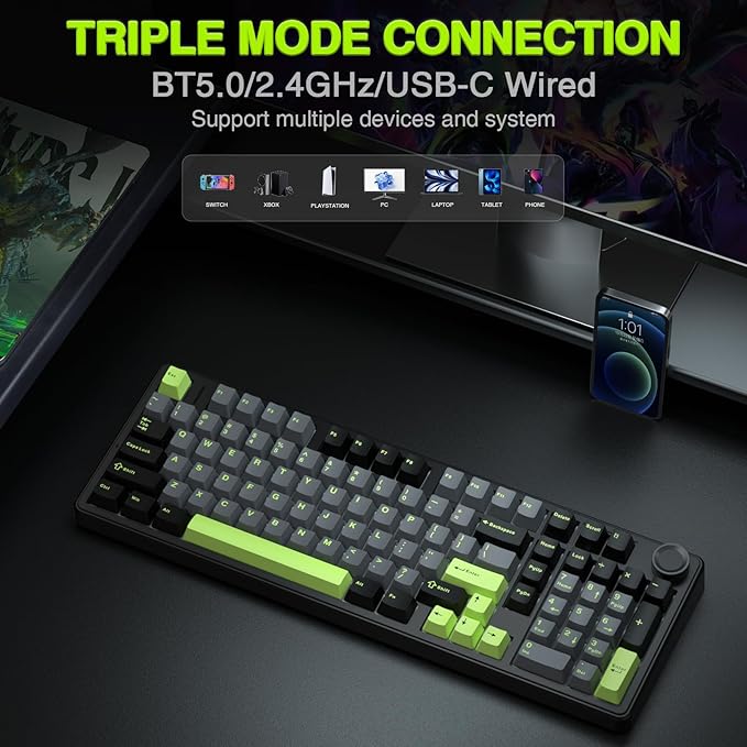 AULA F99 Pro Wireless Mechanical Keyboard with Knob,Tri-Mode BT5.0/USB-C/2.4GHz Hot Swappable Custom Keyboard,Pre-lubed Linear Switches,RGB Backlit Computer Gaming Keyboards