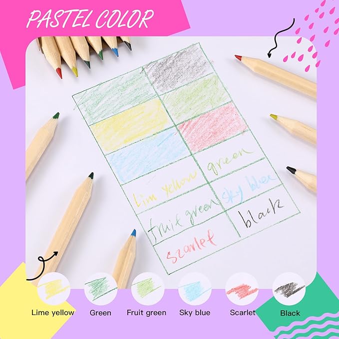 Faccito 15 Packs Mini Drawing Colored Pencils for Kids 3.5 Inch Portable Short Fat 6 Different color Pre Sharpened Pencils in Bulk for Children Painting Classroom School Supplies