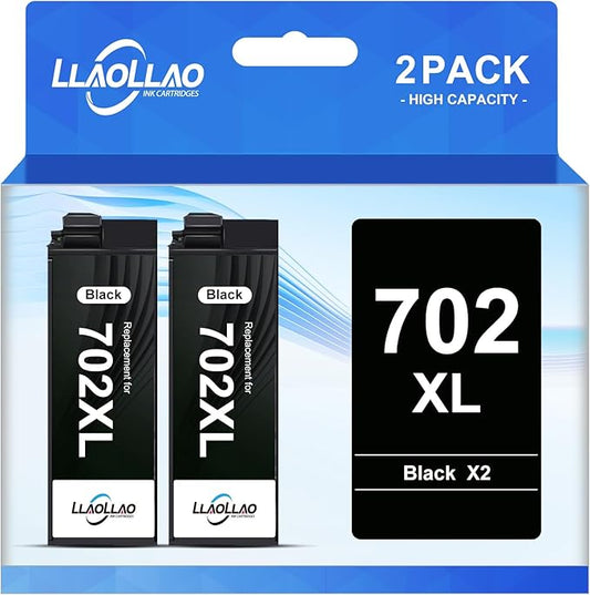 702xl Black Ink Cartridges Remanufactured Replacement for 702 Ink cartridges 702 XL T702XL for Epson WF-3720 WF-3730 WF-3733 Printer High Capacity (2 Pack)