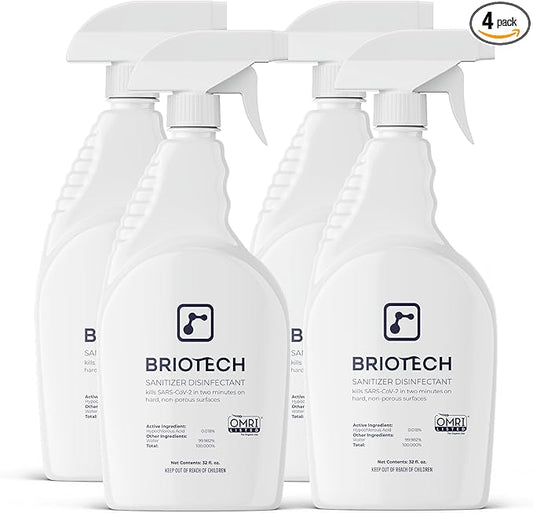 BRIOTECH Sanitizer Disinfectant Hypochlorous Spray, Kill 99.99% of Viruses & Bacteria, Control Mold, Eliminate Odor, Gentle for Nursery & Play Rooms, Food Contact Surface Sanitizer, 32 fl oz (4 Pack)
