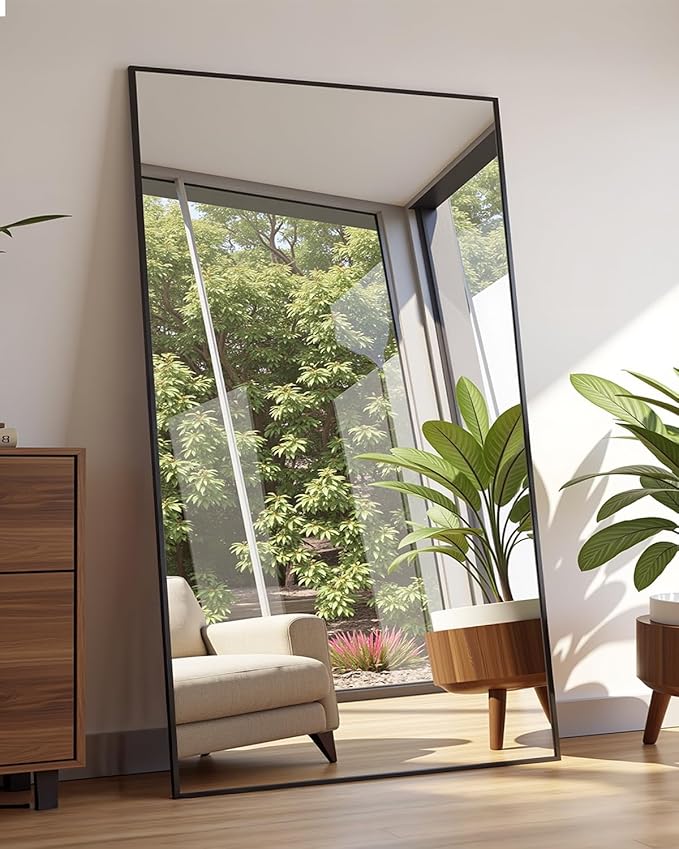 Antok Full Length Mirror, 76"x44" Floor Mirror, Floor Standing Freestanding Full Body Mirror with Stand for Bedroom, Hanging Mounted for Living Room Cloakroom, Black