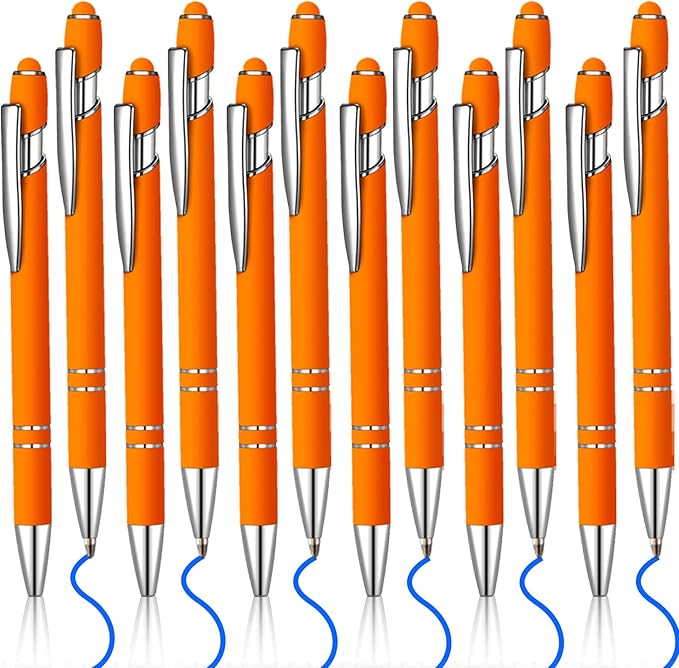 12 Pcs Blue Ink Ballpoint Pen with Stylus Tip, 1.0 mm Metal Pen Stylus Pen for Touch Screens, 2 in 1 Thank You Pen Gift for Friends, Colleagues, Coworker, Office, Family (Orange)