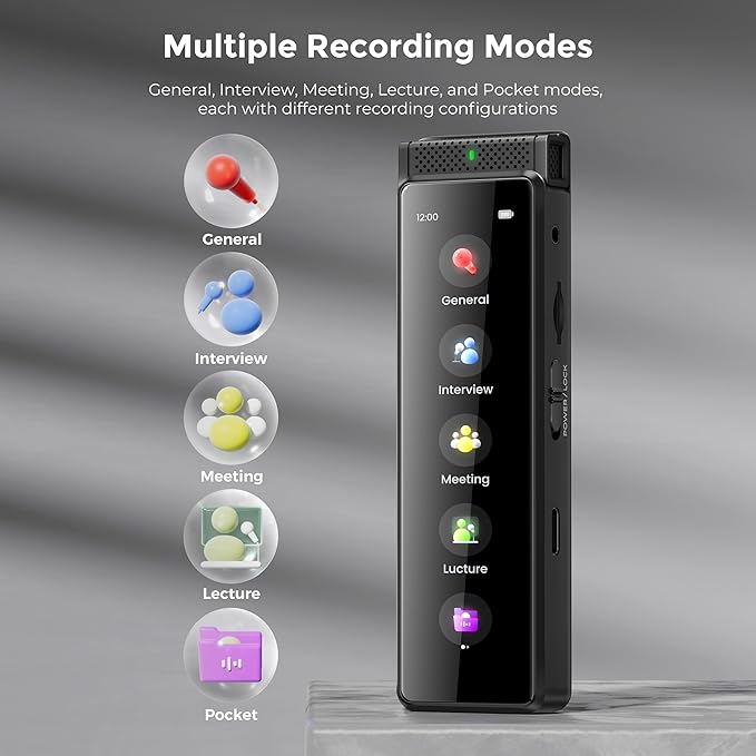 136GB Digital Voice Recorder with Playback, Innioasis R1 Full Touchscreen Voice Recorder with AI Intelligent Transcription and Bluetooth, Voice Activated Sound Audio Recorder Device with Mic (Black)