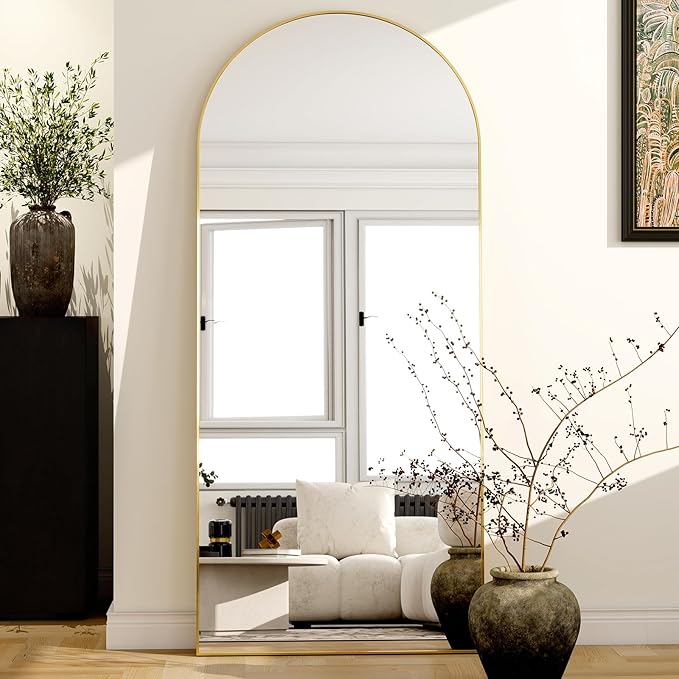 GLSLAND - 20x57 inch Arched Full Length Mirror - Floor Mirrors Aluminum Alloy Frame Full Body Dressing Mirror for Bedroom, Living Room,Black