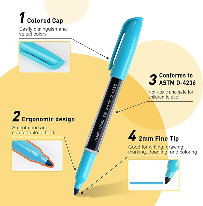 100 Permanent Markers Bulk - 50 Assorted Colors + 50 Black Drawing Marker Pens Set, Waterproof Quick Drying Colored Art Markers for Classroom Office School Store Supplies