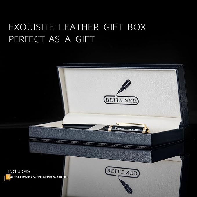 BEILUNER Black Personalized Pen,Stunning Luxury Lacquer With 24K Gold,Schneider Ink Refills,Multiple Fonts To Custom Rollerball,Gift Pen For Men & Women,Executive,Graduation,Christmas,Nice Pens