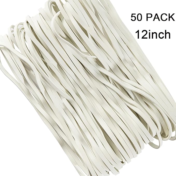AMUU Rubber Bands 12inch Large 35 Pieces Rubber Bands Fits 8-33 Gallon Trash Cans File folders Elastic Bands for Office Supplies Home White rubber band Trash Cans