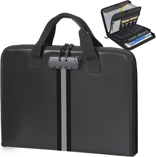 Accordion File Organizer with Combination Lock,Fireproof Expanding File Folder with Multi Pockets,13 Pockets Document Organizer with Handle & Labels,Portable Home Travel Safe Storage Letter A4 Files