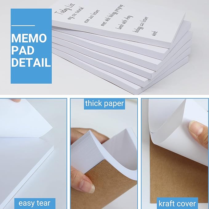 10 Pack Memo Pads 5.5x8.5 Inch, White Note Pads -Scratch Pads - Writing pads, 100 Sheets Each Pad