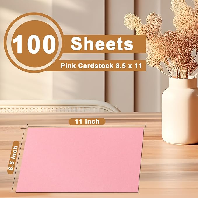 100 Sheets Candy Pink Cardstock 8.5 x 11 Crafting Paper, 200gsm/75lb Premium Heavyweight Paper Card Stock for Wedding Invitations, Cards Making, Greeting Cards, Girlfriend, Scrapbooking