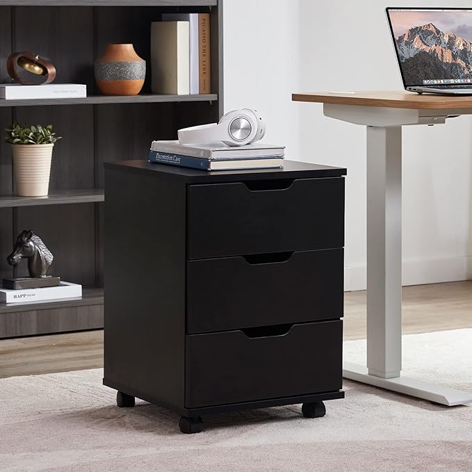 Farini Mobile File Cabinet for Home Office, 3 Drawer Chest Wood, Drawers Unit for Under Desk, Storage Drawers Cabinet Black