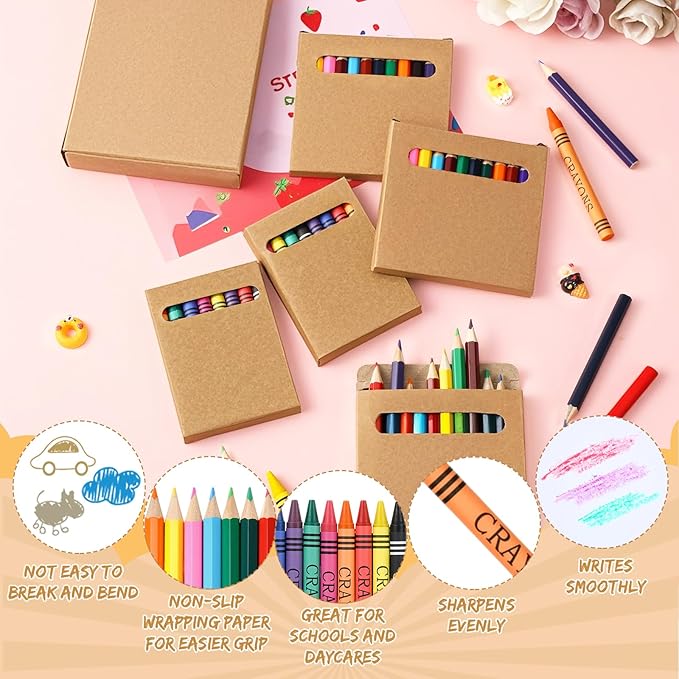 30 Sets Bulk Back to School Supplies, Colored Pencils Pre-Sharpened and Crayons Holiday Bundle in Box Mini Pencils Crayons Bulk Classroom Teacher Supplies, Cute Back to School Gifts