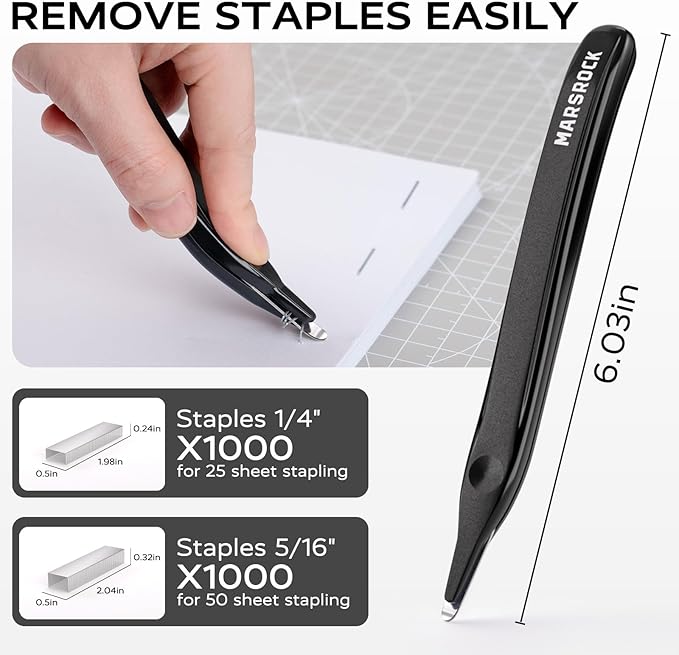 Effortless Stapler for Desk with 40-50 Sheet Capacity, 2000 Staples, 1-Touch Stapling, Ergonomic & Easy to Load Desktop Staplers, Heavy Duty Stapler, and Magnetic Staple Remover, Black